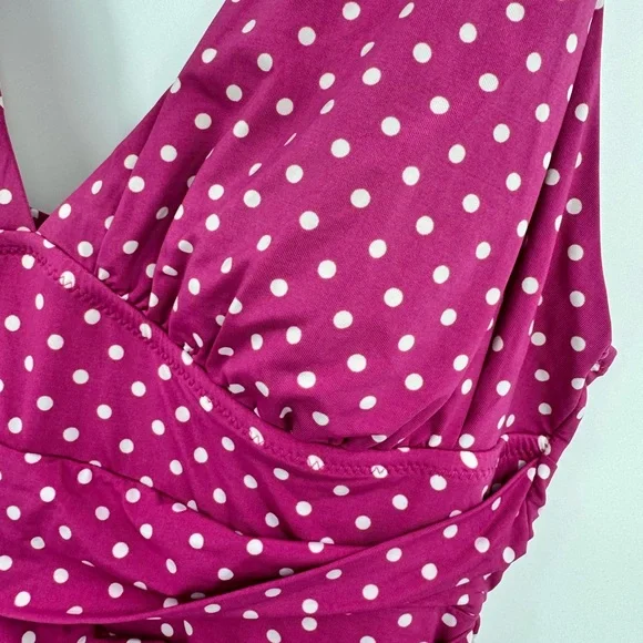 Garnet Hill Signature Surplice Ruched V-Neck Polka Dot Swimsuit Size 14 - Picture 3 of 5